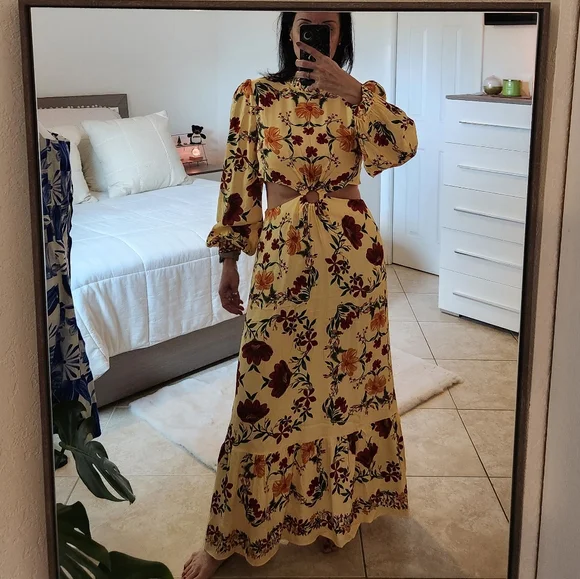 !!! Sale !! No Offer!! Farm Rio x Anthropologie Long-Sleeve Cutout Maxi Dress - Picture 1 of 17